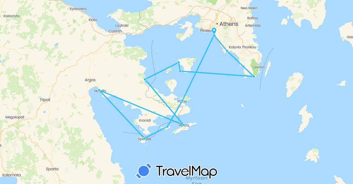 TravelMap itinerary: boat in Greece (Europe)